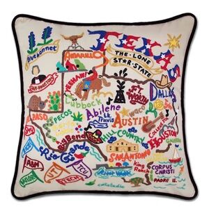 Catsyudio Vibrant Texas Map Embroidered Pillow